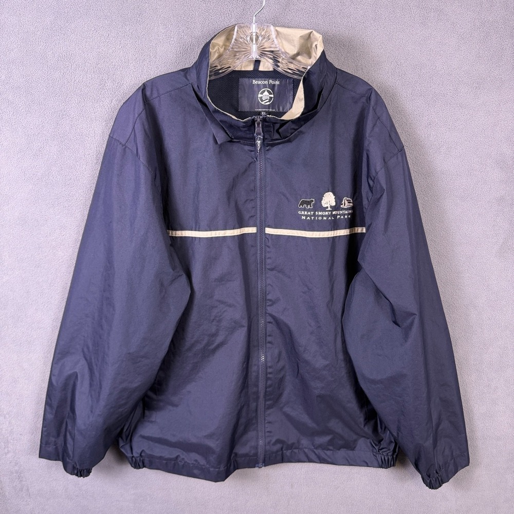 Vintage Mens Beacon Point Jacket XL Great Smokey Mountains National Park Blue